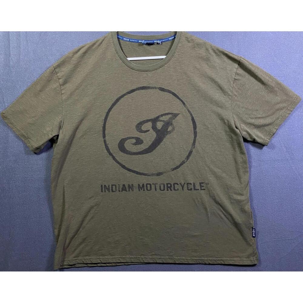 Vintage Indian Motorcycle Short Sleeve Logo Shirt Size 2XL Black Olive Green Y2K
